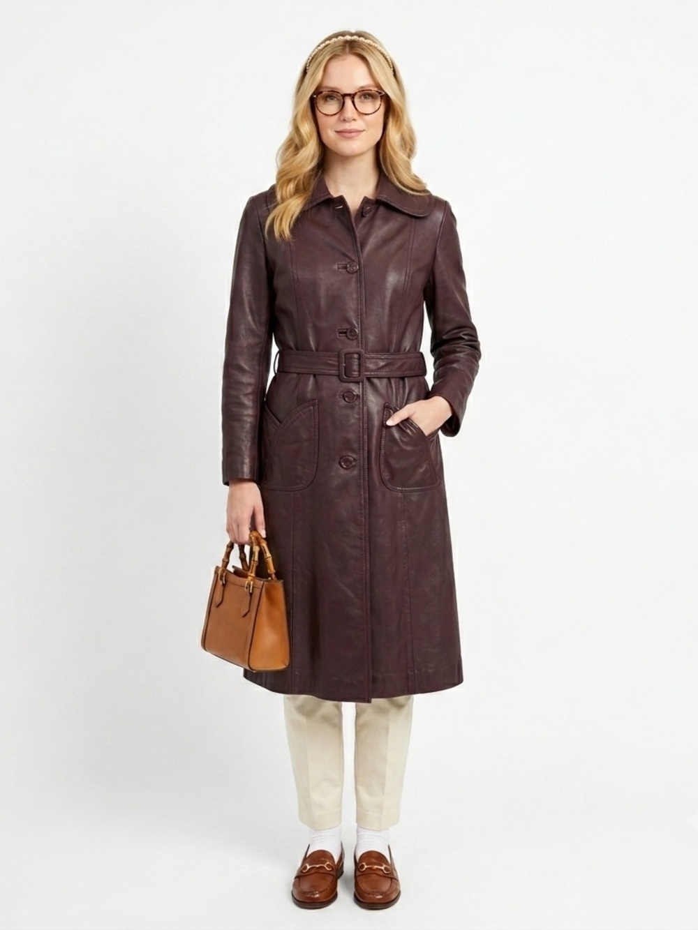 Vintage 70s Jeno du Paris Brown Leather Trench Coat Size Small Made in Canada